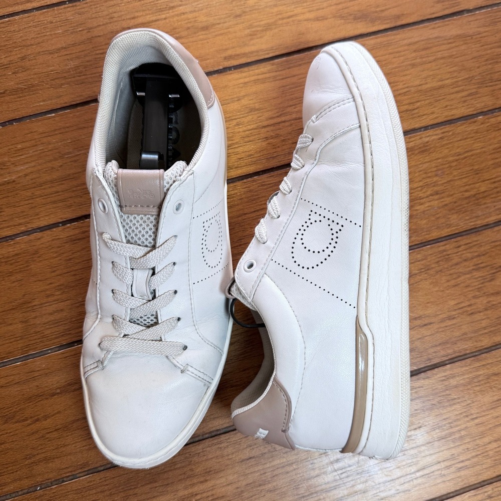 Coach White and Tan Leather Sneakers Flats